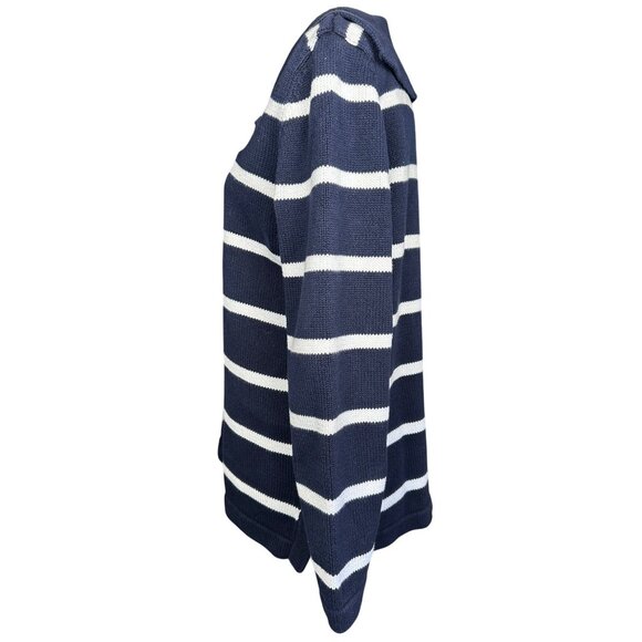 Lauren Ralph Lauren Navy White Striped Knit Sweater Small Petite Crest Preppy - Picture 7 of 9